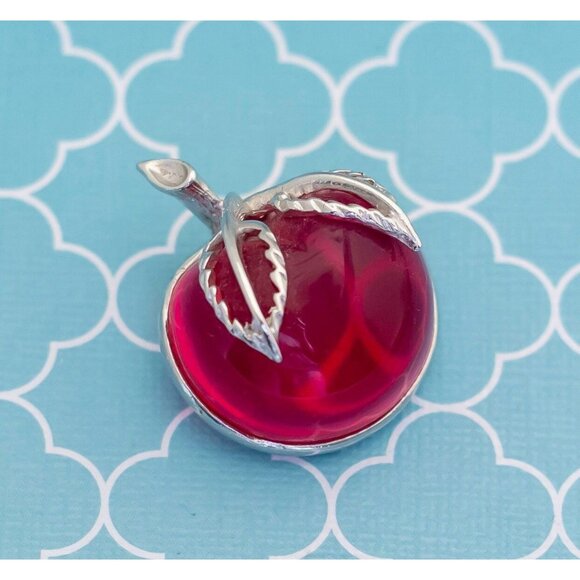 Vintage Transparent Apple Silver Tone Brooch by Sarah Coventry - R3 - Picture 1 of 3
